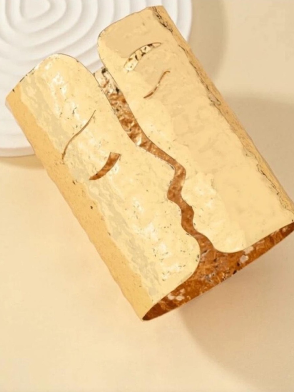Golden Muse Face Cuff Bracelet – Abstract Art Statement - Picture 2 of 4